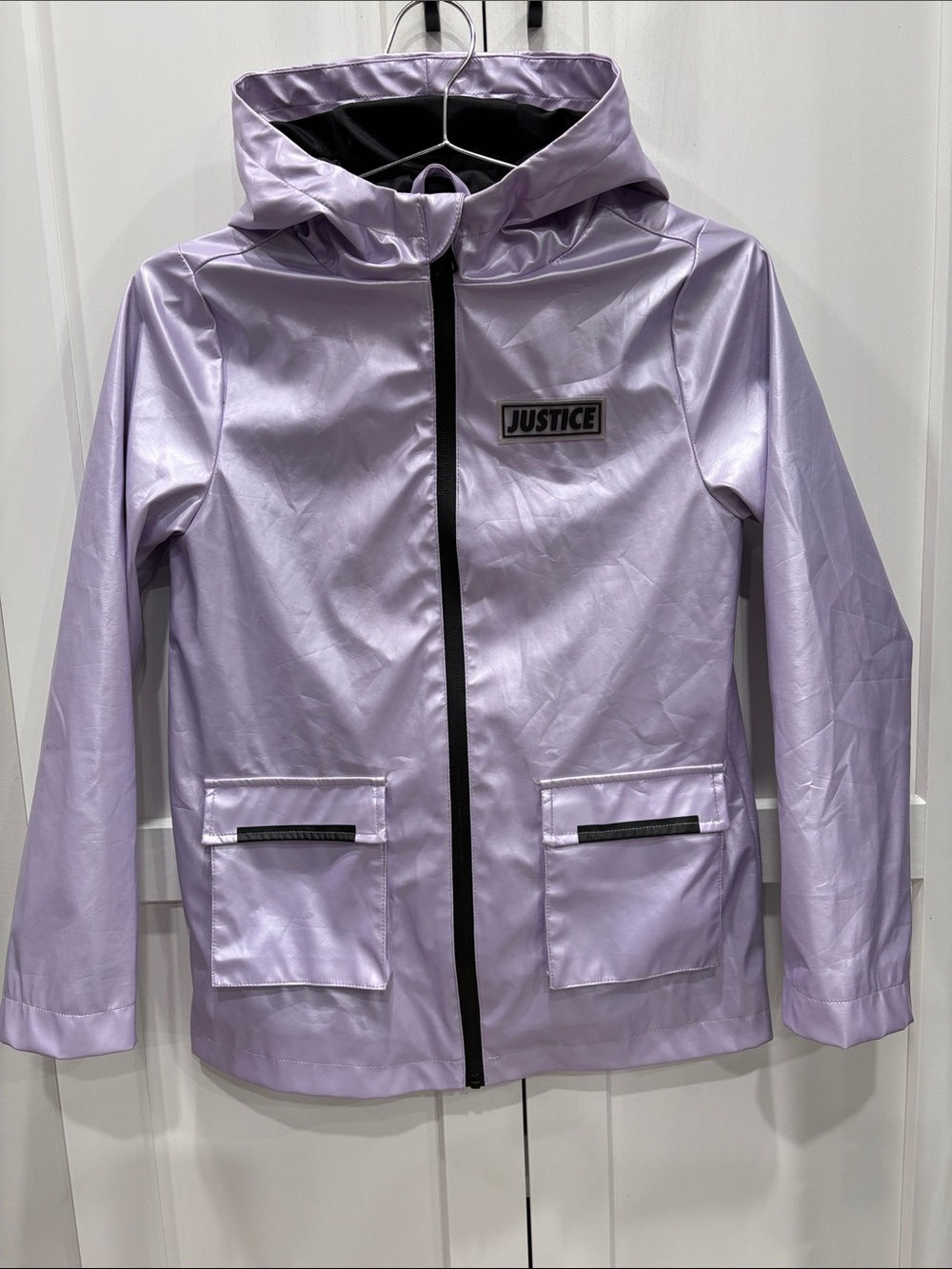 Justice Lavender Hooded Raincoat with Black Trim